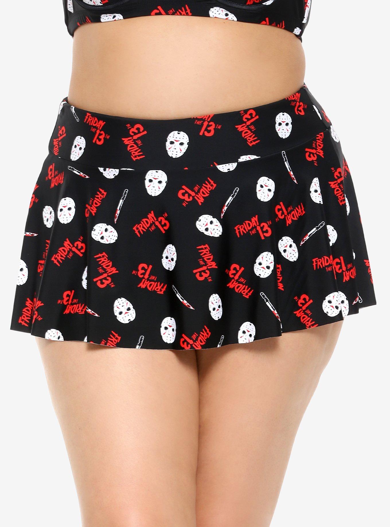 Friday The 13th Jason Mask High-Waisted Skirted Swim Bottoms Plus Size, MULTI, hi-res