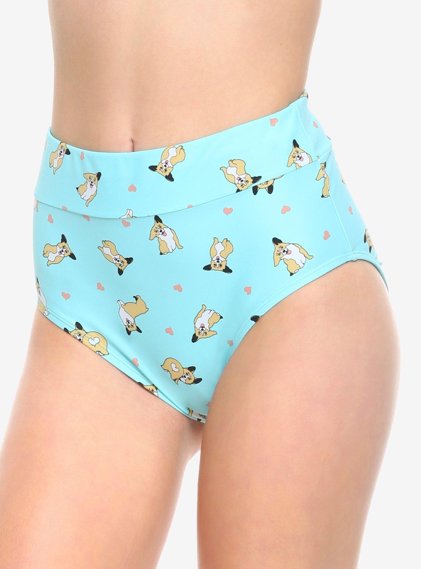 Corgis & Hearts High-Waisted Swim Bottoms, MULTI, hi-res