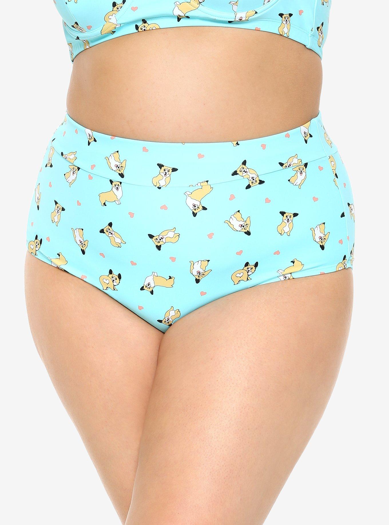 Corgis & Hearts High-Waisted Swim Bottoms Plus Size, MULTI, hi-res