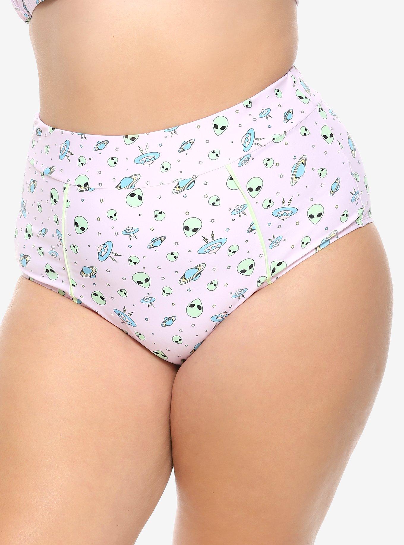 Pastel Alien High-Waisted Swim Bottoms Plus Size, MULTI, hi-res