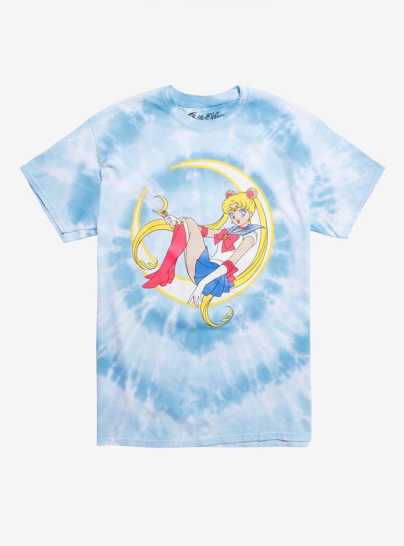 Sailor Moon Relaxing Blue & White Tie-Dye T-Shirt | Hot Topic