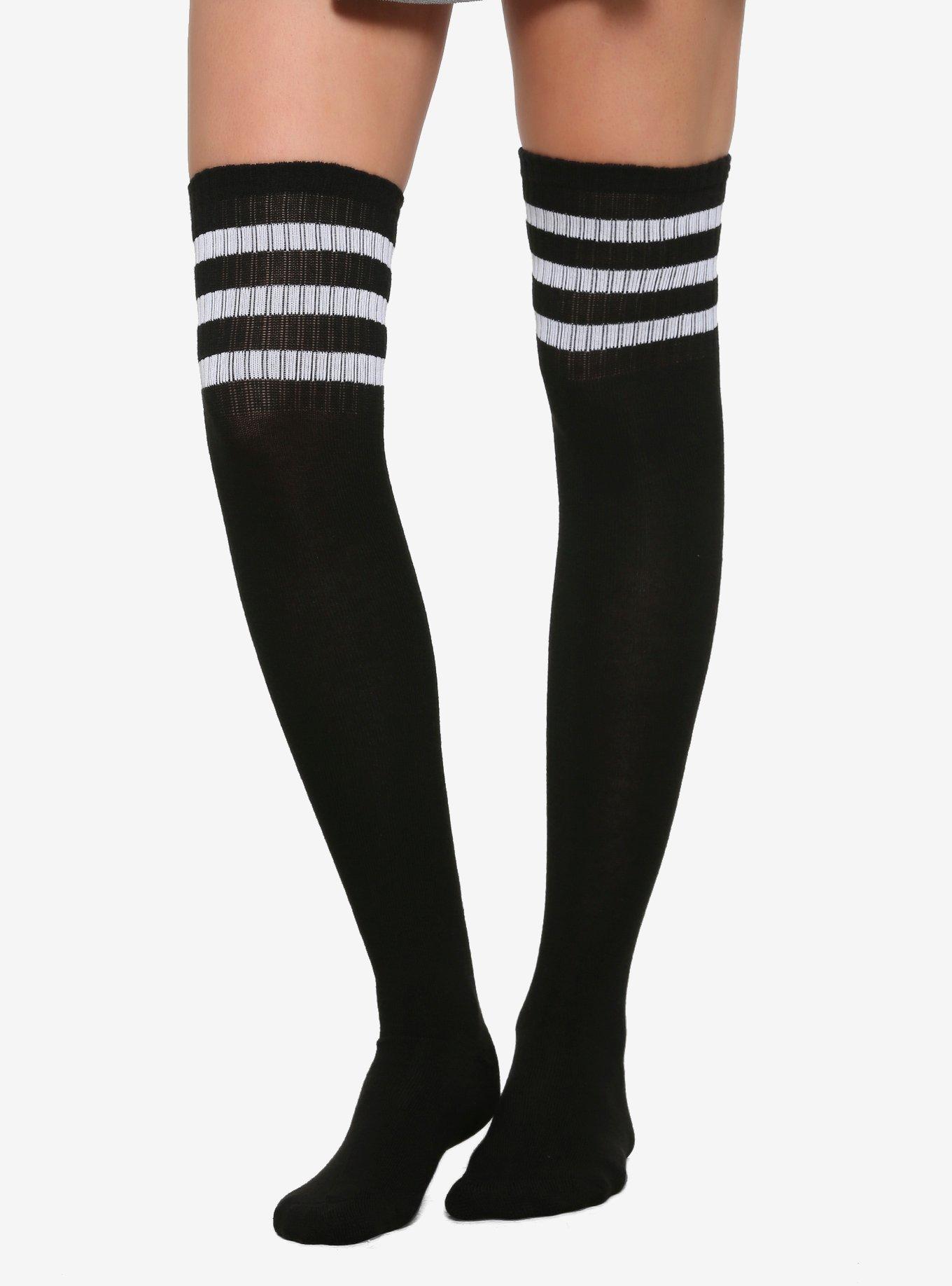 Black & White Over-The-Knee Varsity Socks | Hot Topic