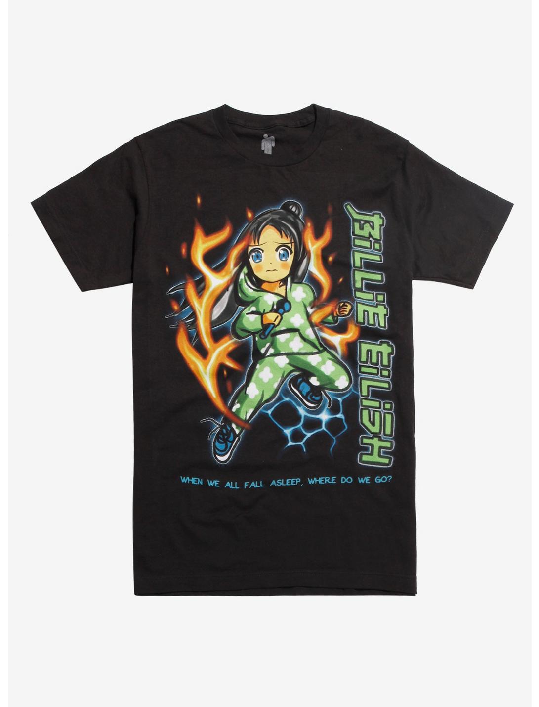 Billie Eilish Anime Flames T-Shirt, BLACK, hi-res
