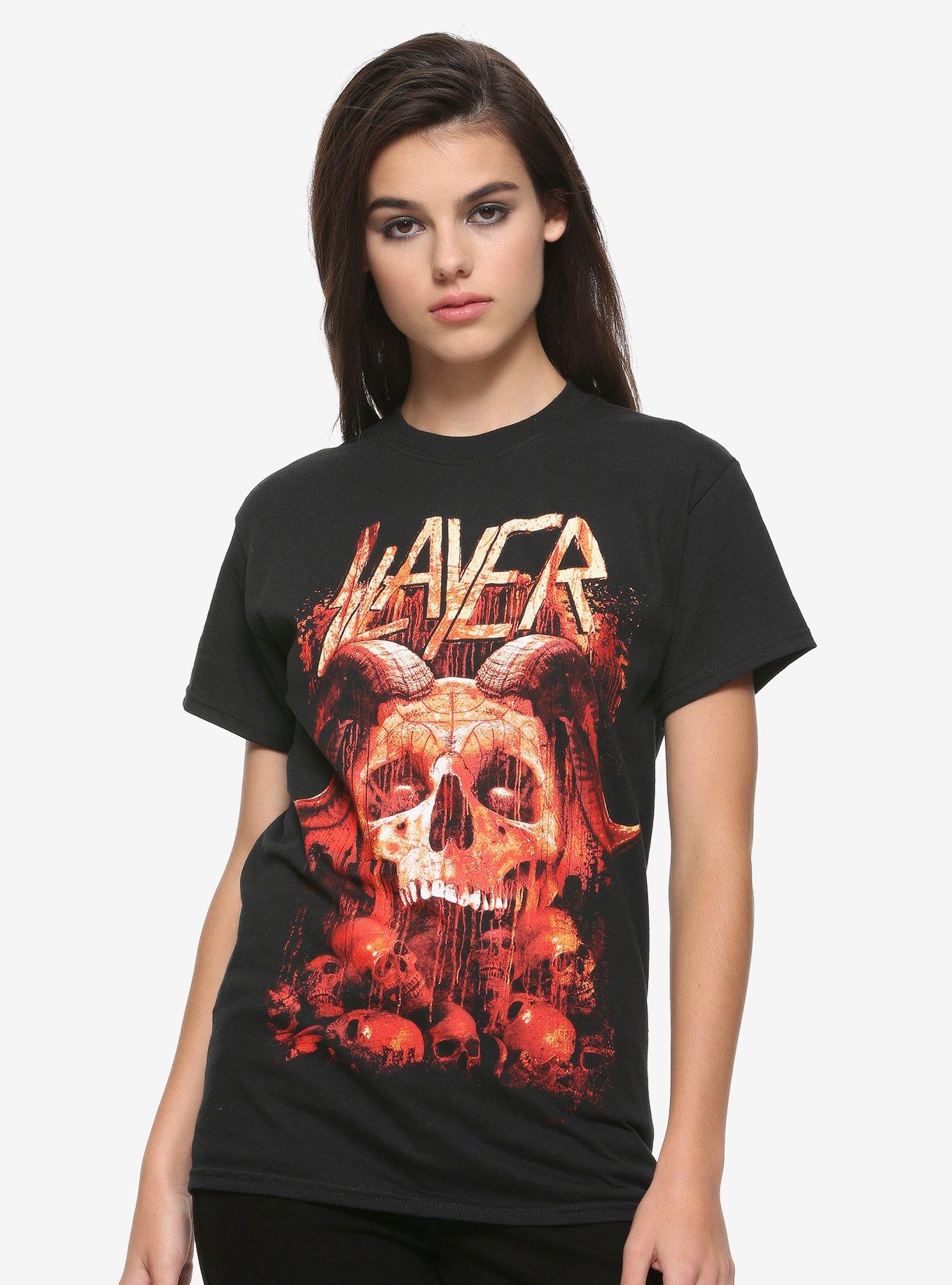 Slayer Horned Skull Girls T-Shirt, BLACK, hi-res