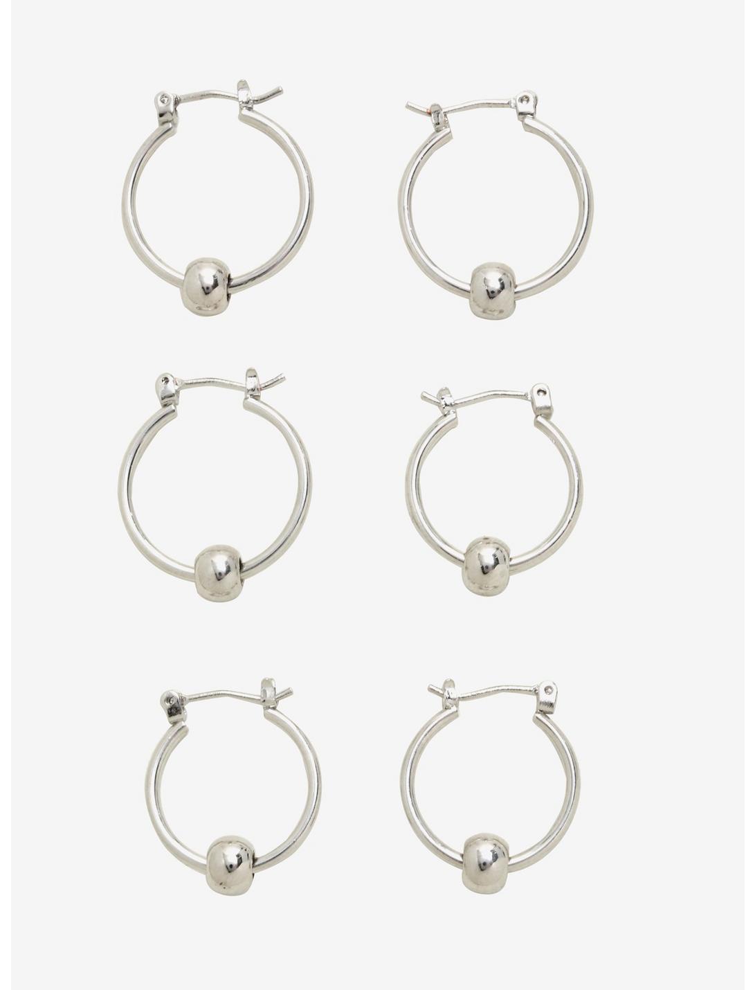 Silver Bead Multi Size Hoop Earring Set, , hi-res