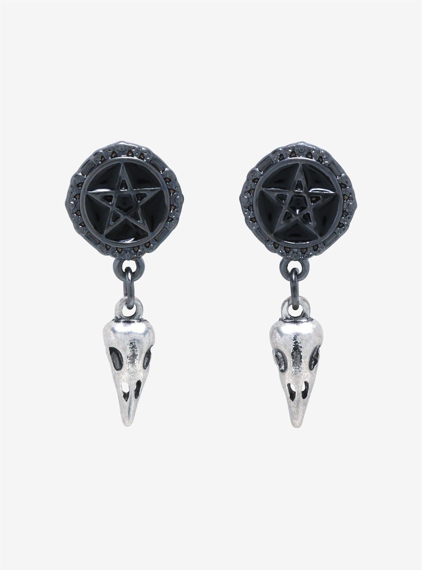 Pentagram & Bird Skull Faux Plugs, , hi-res