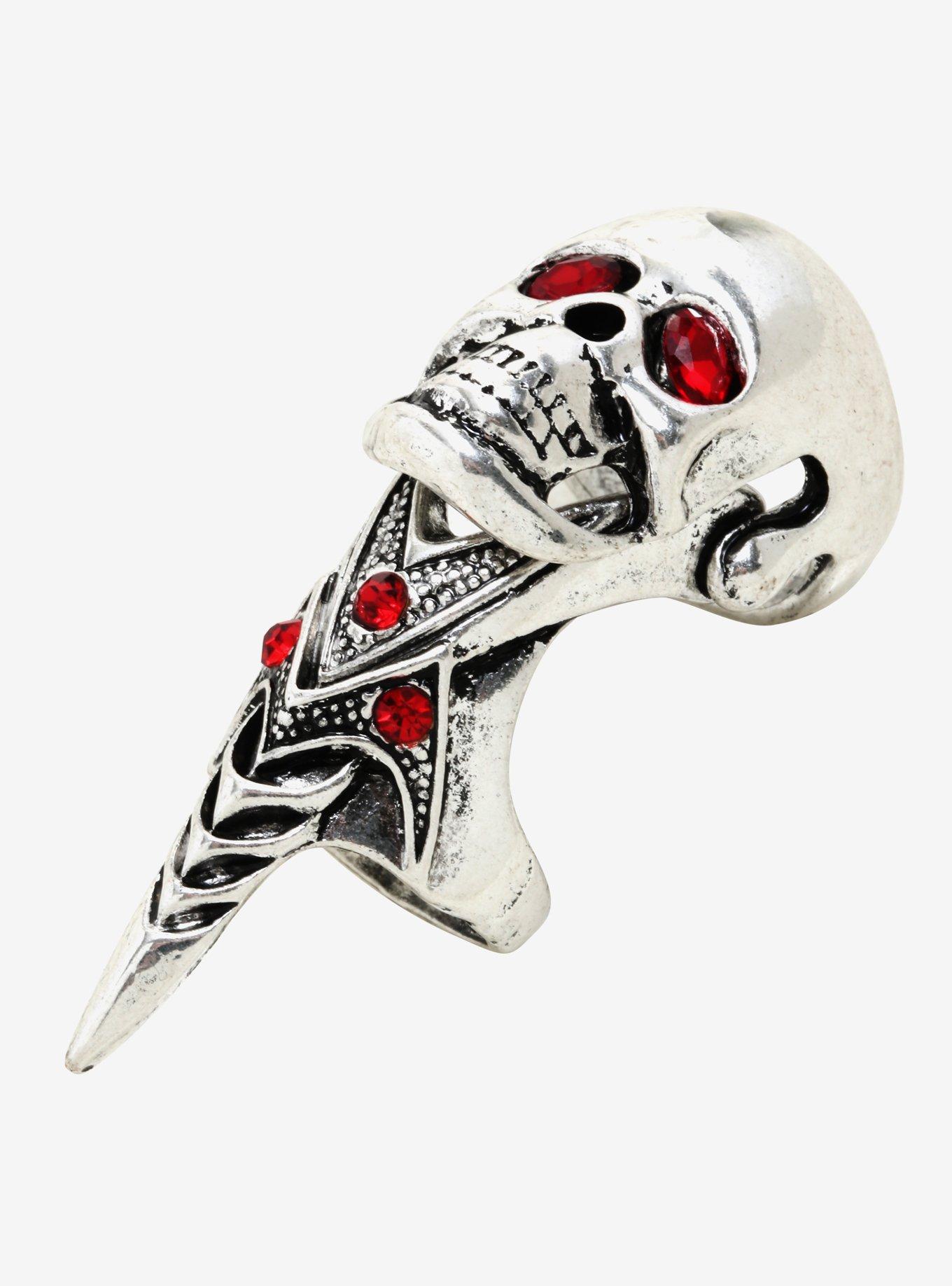 Red CZ Skull Armor Ring, , hi-res