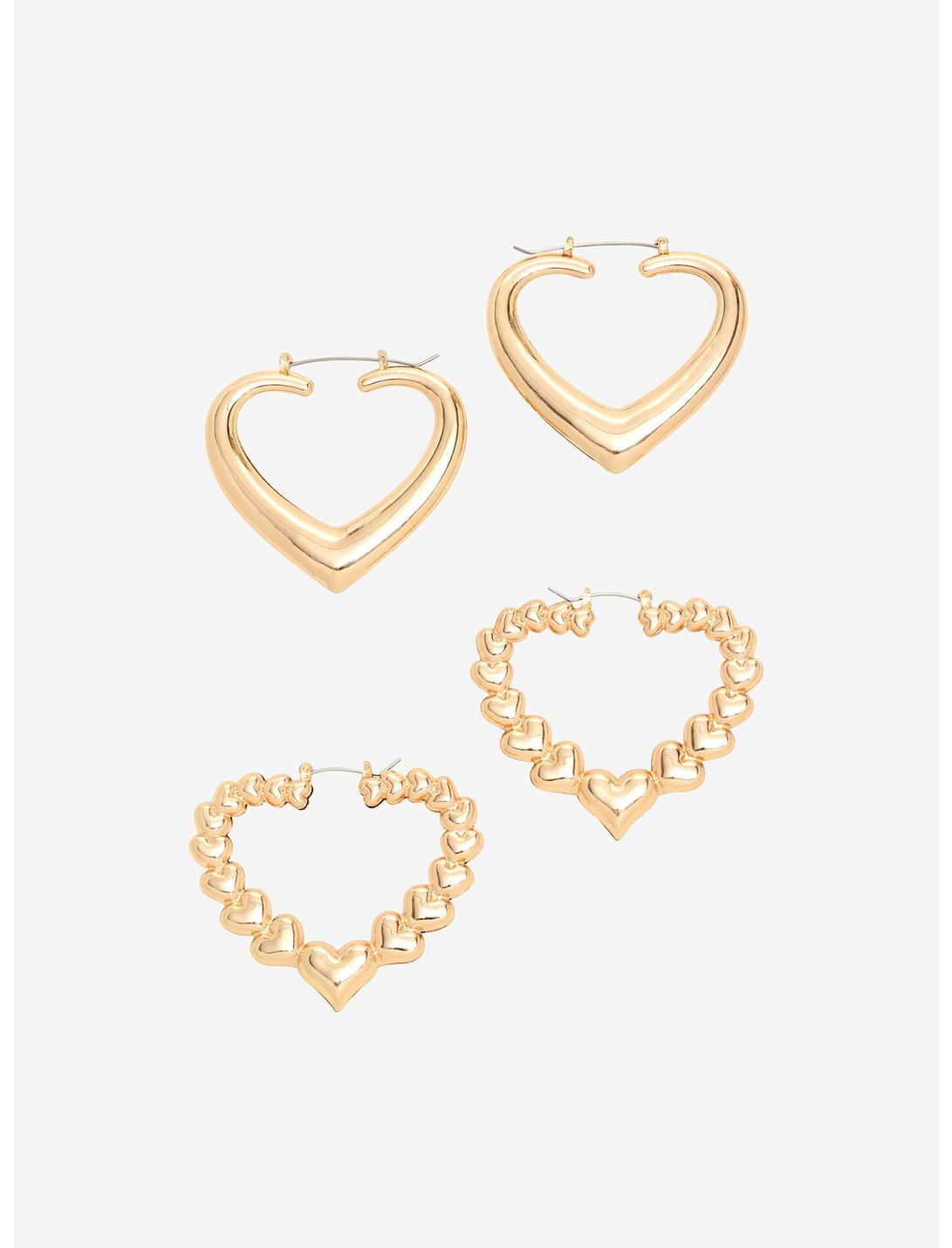 Gold Heart Hoops Earring Set, , hi-res