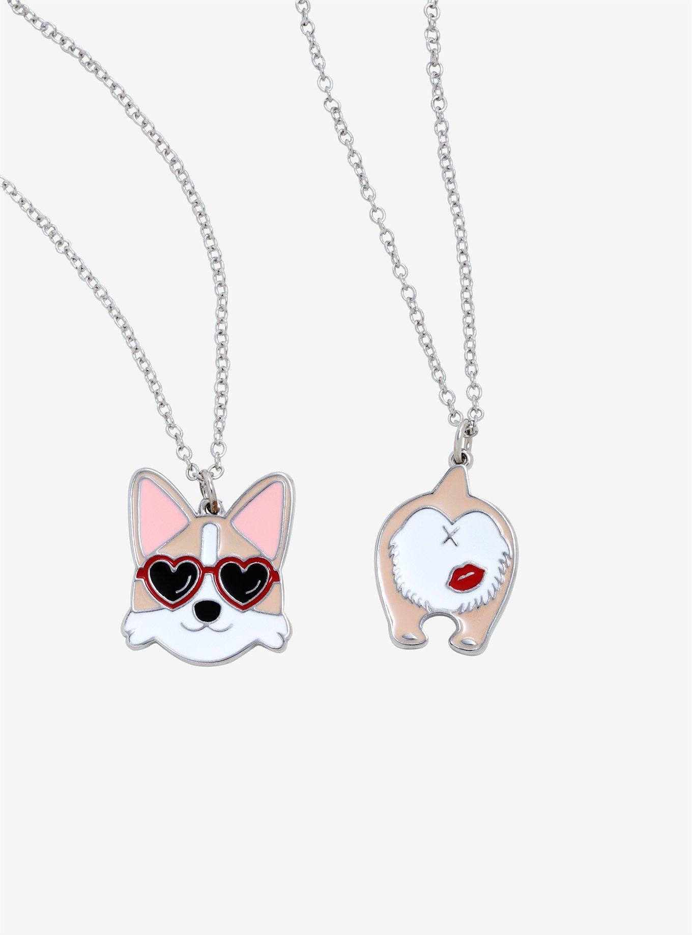 Corgi Heart Glasses Best Friend Necklace Set, , hi-res