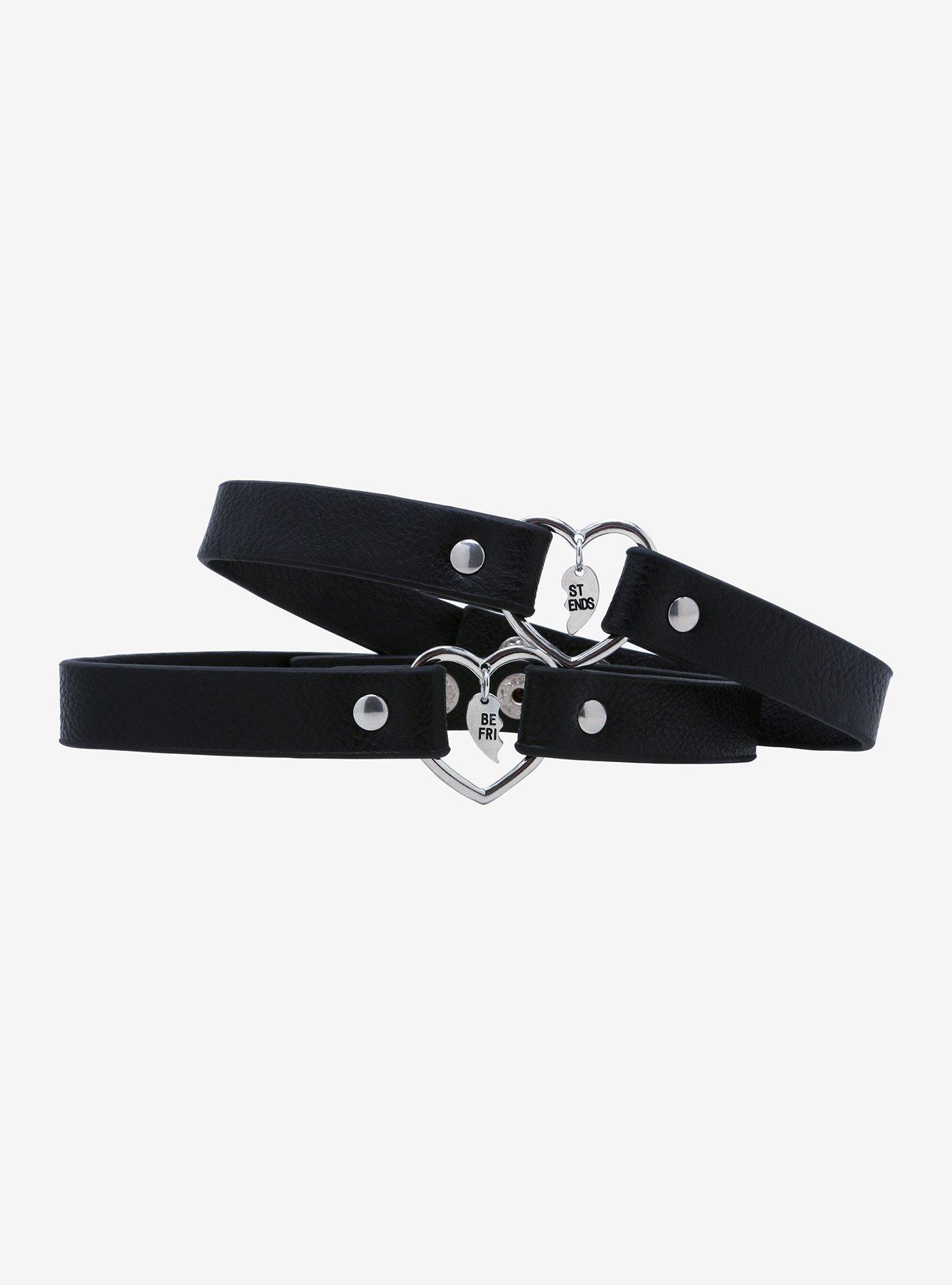 Black Faux Leather Best Friend Heart Choker Set