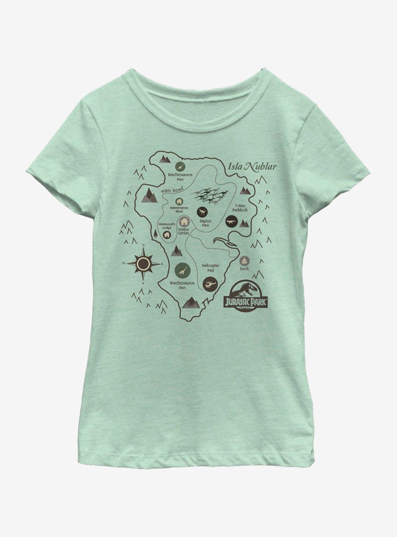 Jurassic Park Park Map Youth Girls T-Shirt, MINT, hi-res