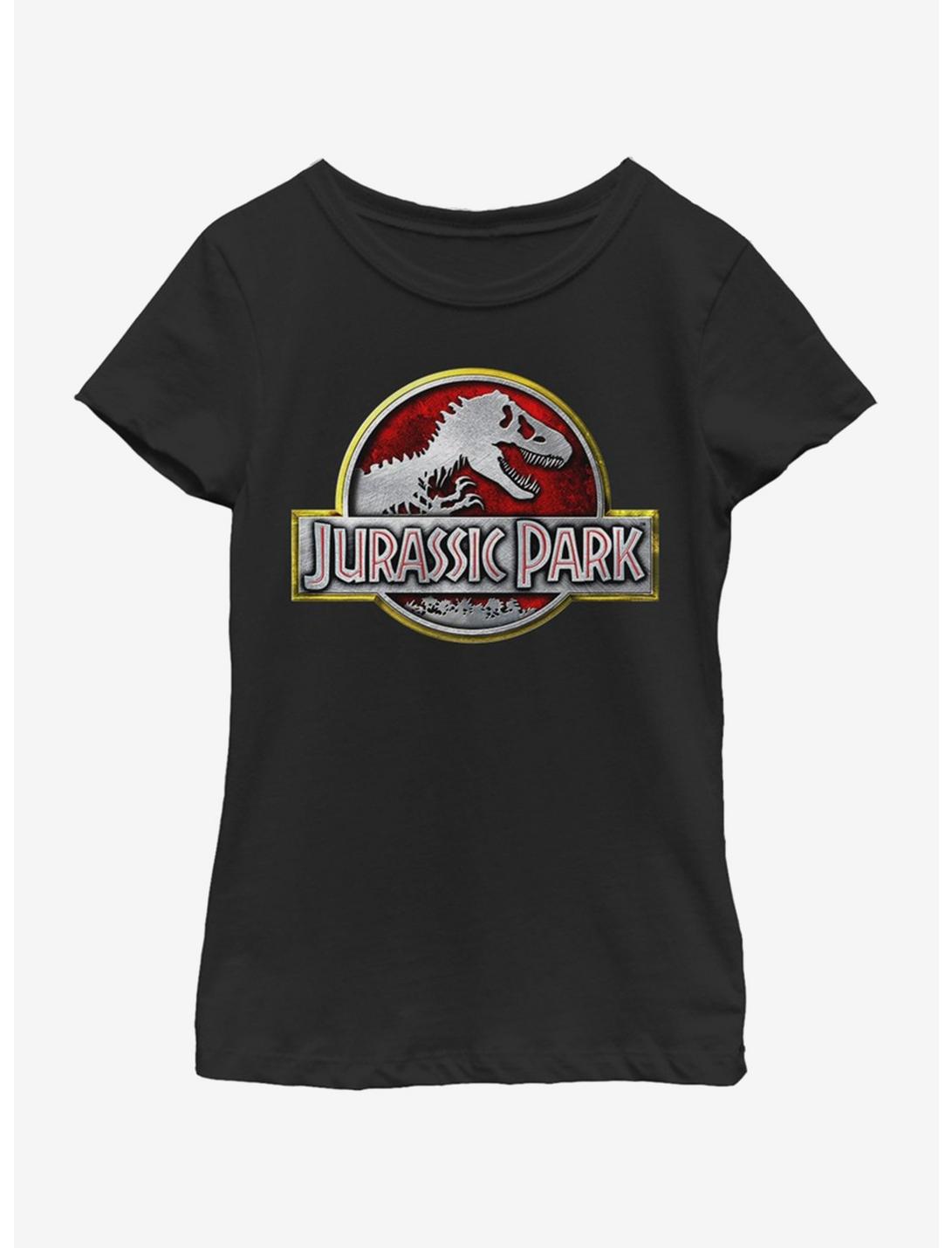 Jurassic Park Chrome Logo Youth Girls T-Shirt, BLACK, hi-res