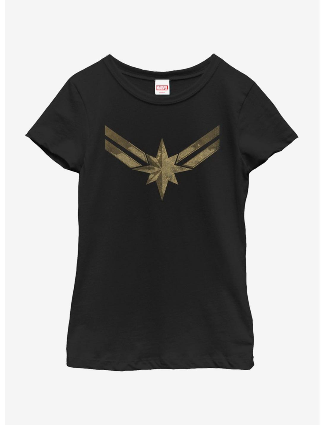 Marvel Captain Marvel Costume Symbol Youth Girls T-Shirt, BLACK, hi-res