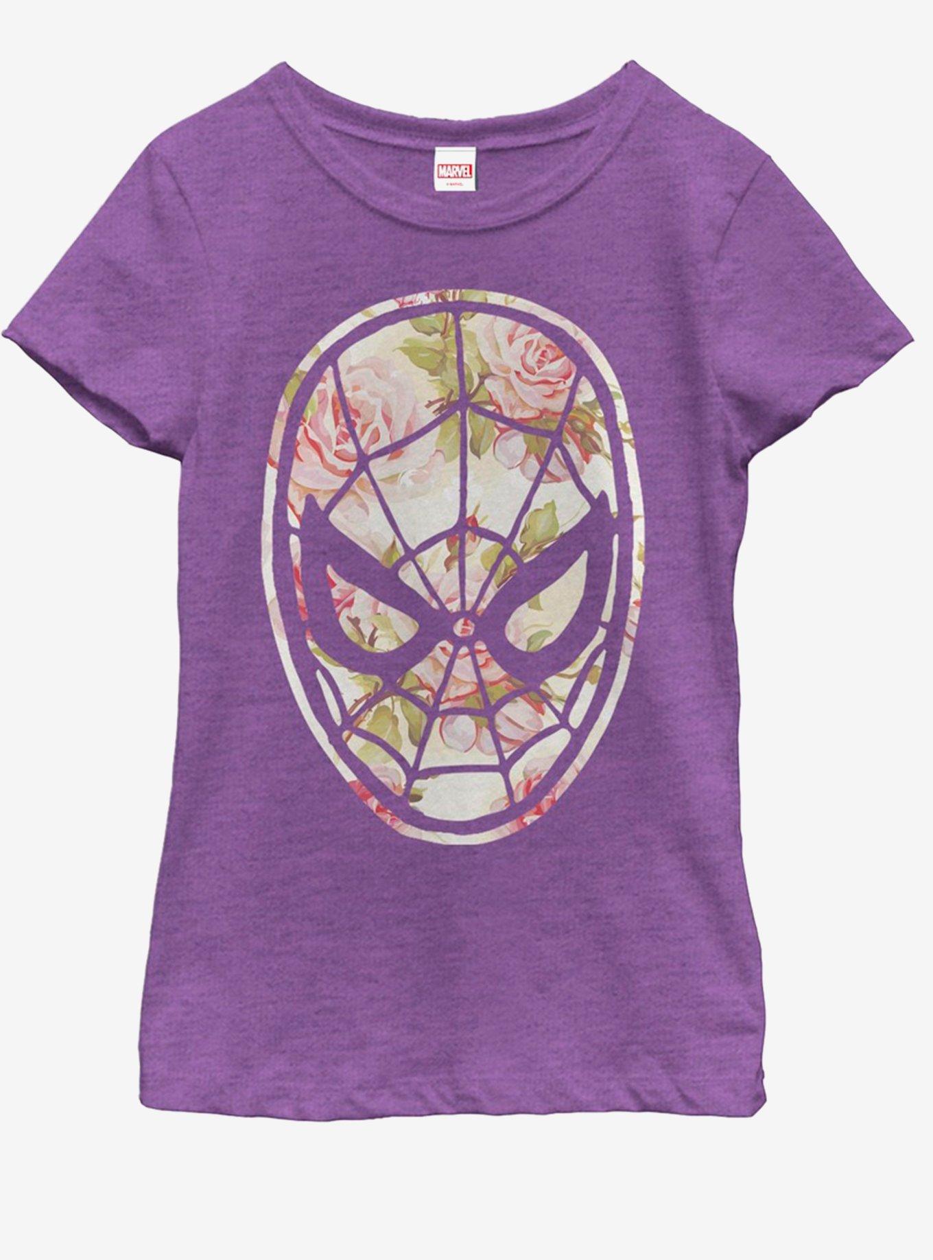 Marvel Spiderman Light Floral Spidey Youth Girls T-Shirt, PURPLE BERRY, hi-res
