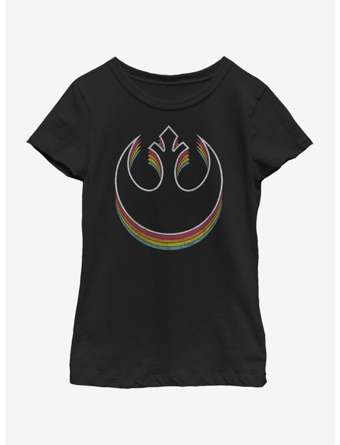 Star Wars Rainbow Rebel Youth Girls T-Shirt, BLACK, hi-res