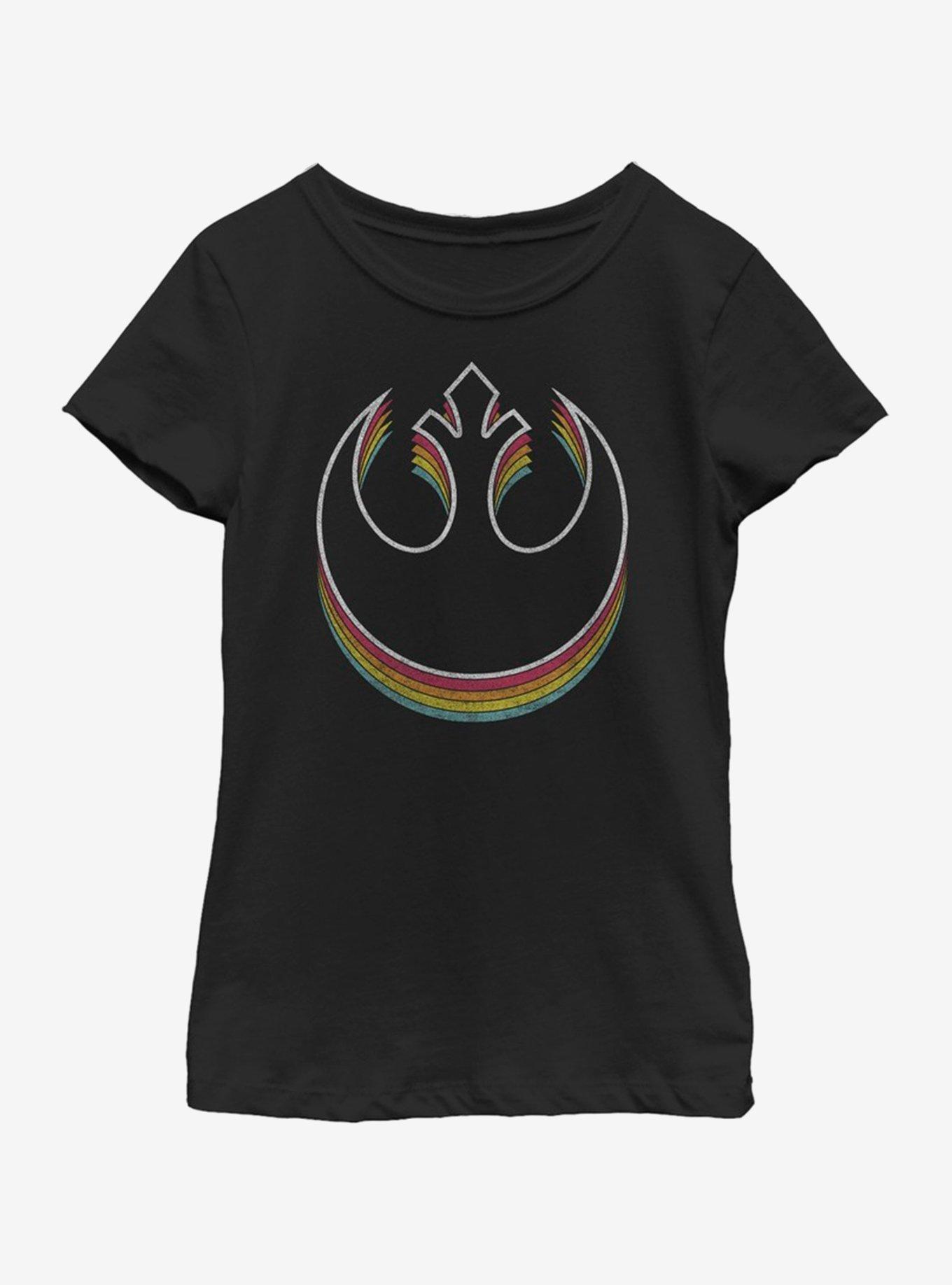 Star Wars Rainbow Rebel Youth Girls T-Shirt, BLACK, hi-res