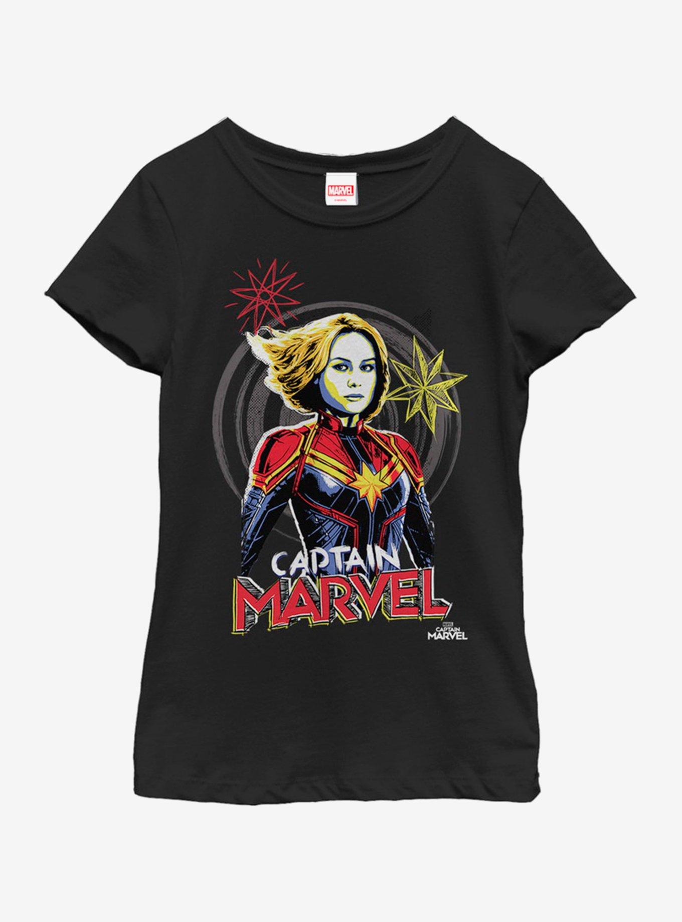 Marvel Captain Marvel Drawing Youth Girls T-Shirt, BLACK, hi-res
