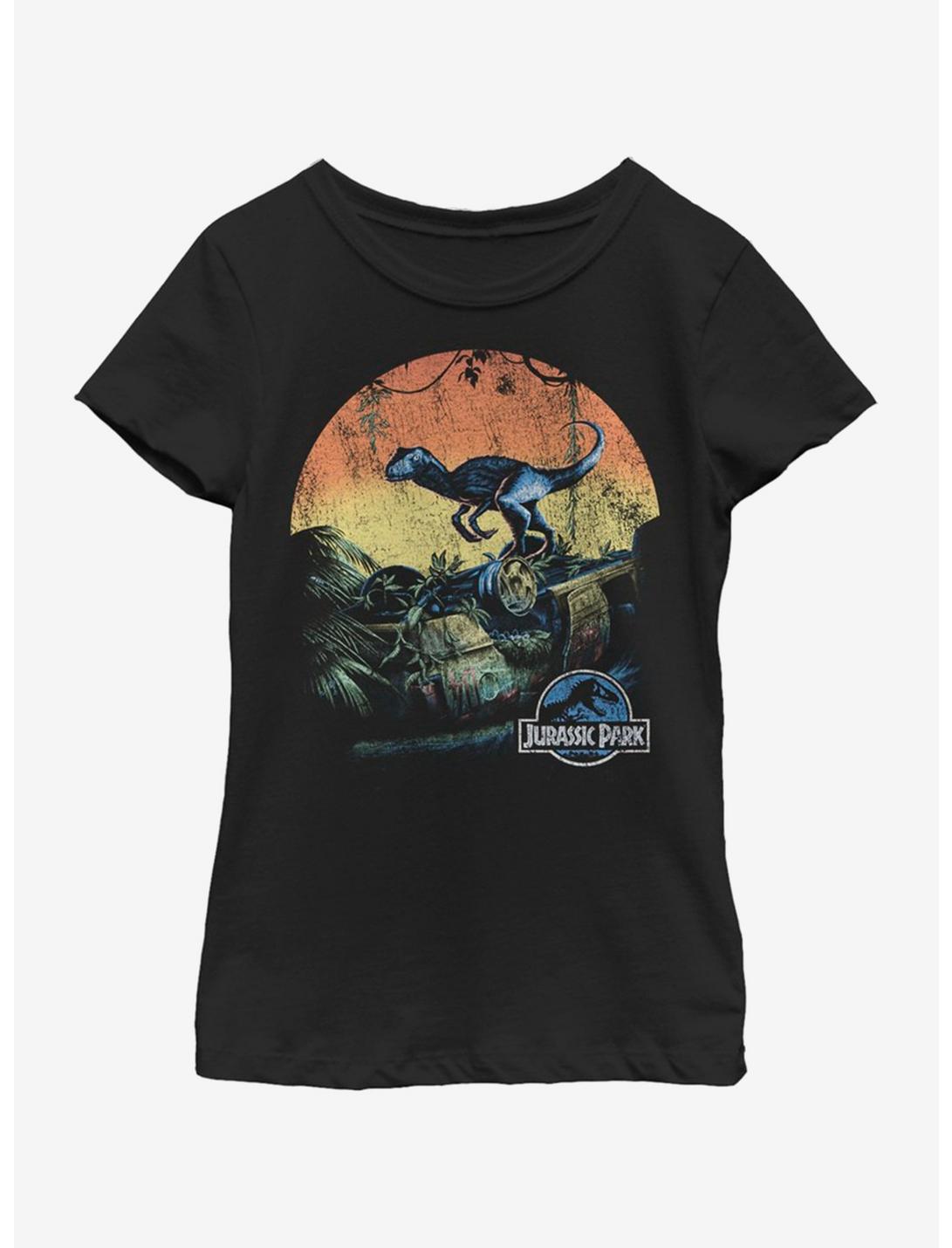 Jurassic Park Raptor Sunset Youth Girls T-Shirt, BLACK, hi-res