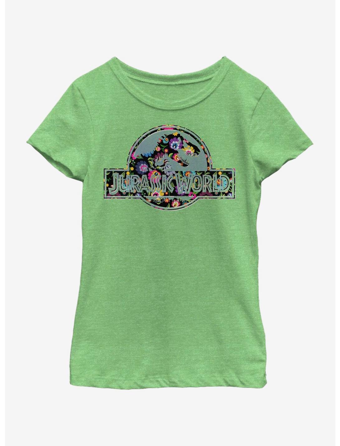 Jurassic World Logo Folk Pattern Fill Youth Girls T-Shirt, GRN APPLE, hi-res
