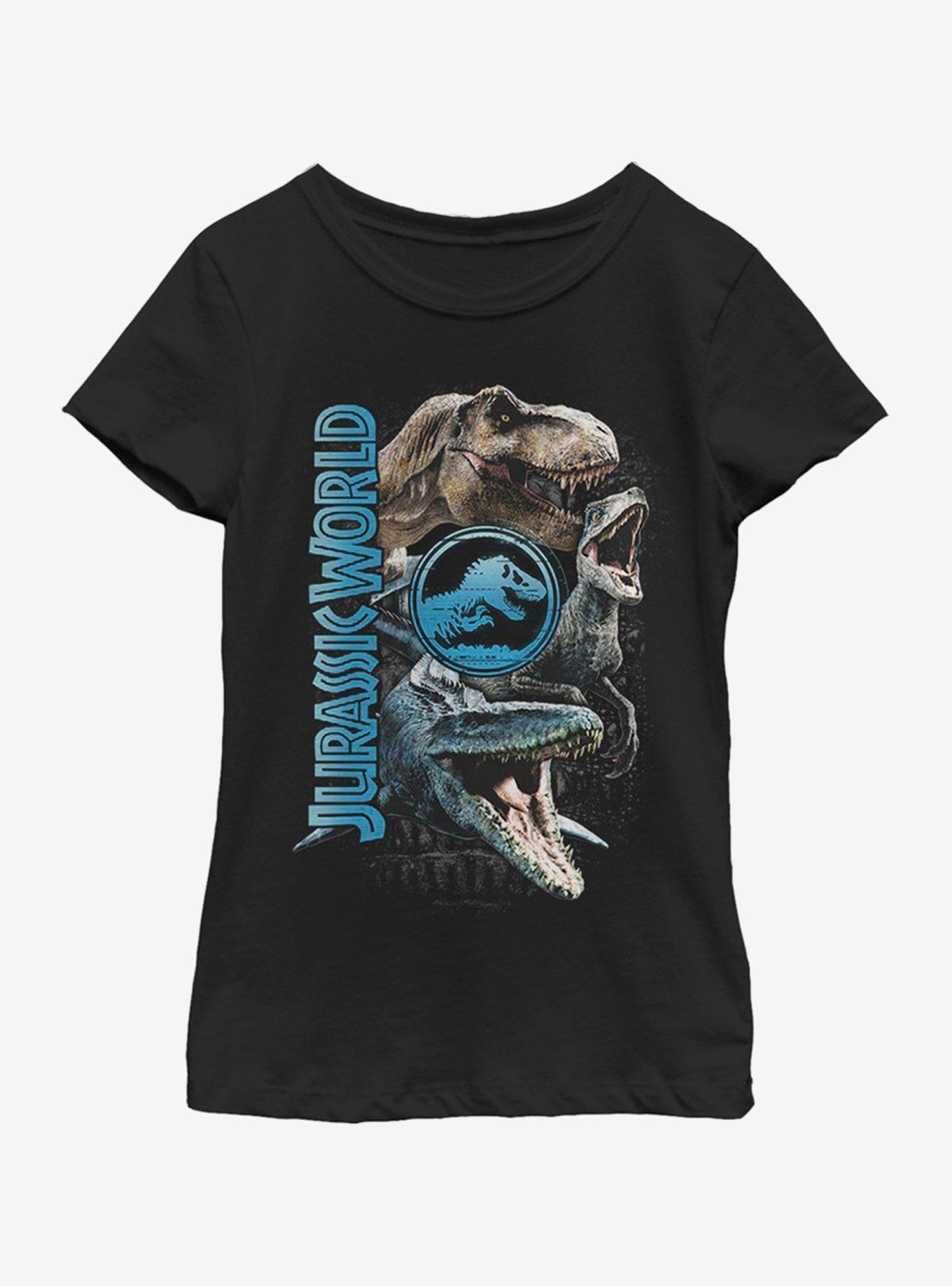 Jurassic Park Dino Group Stack Youth Girls T-Shirt - BLACK | BoxLunch