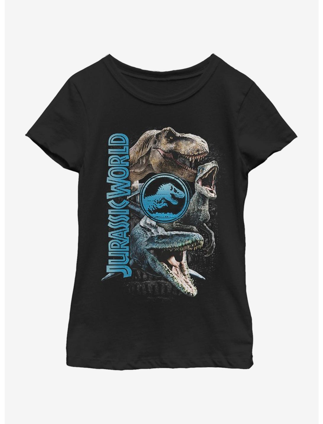 Jurassic Park Dino Group Stack Youth Girls T-Shirt, BLACK, hi-res