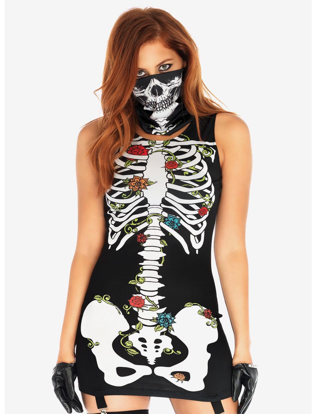 Skeleton Garter Dress, BLACK  WHITE, hi-res