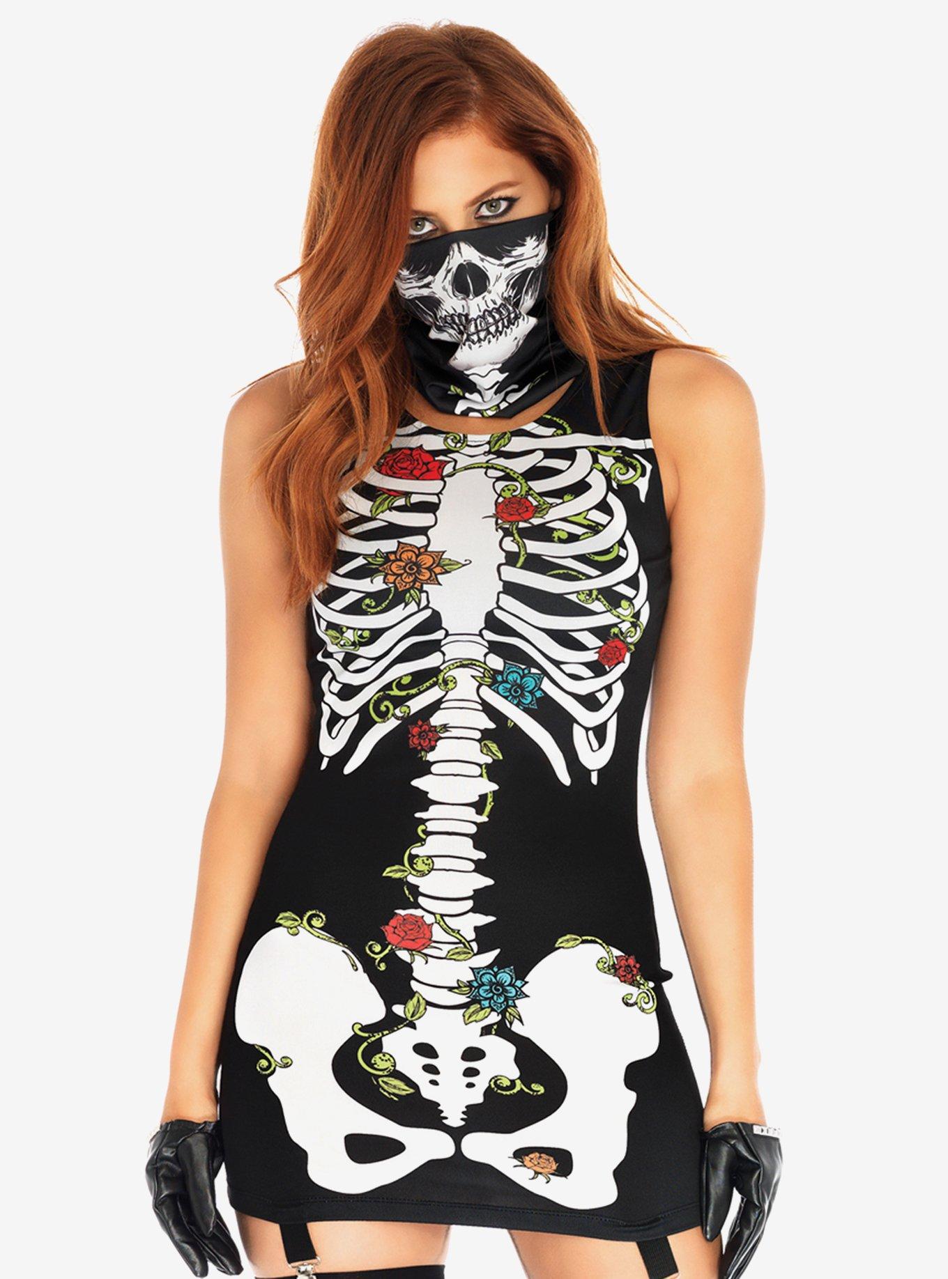 Skeleton Garter Dress, BLACK  WHITE, hi-res