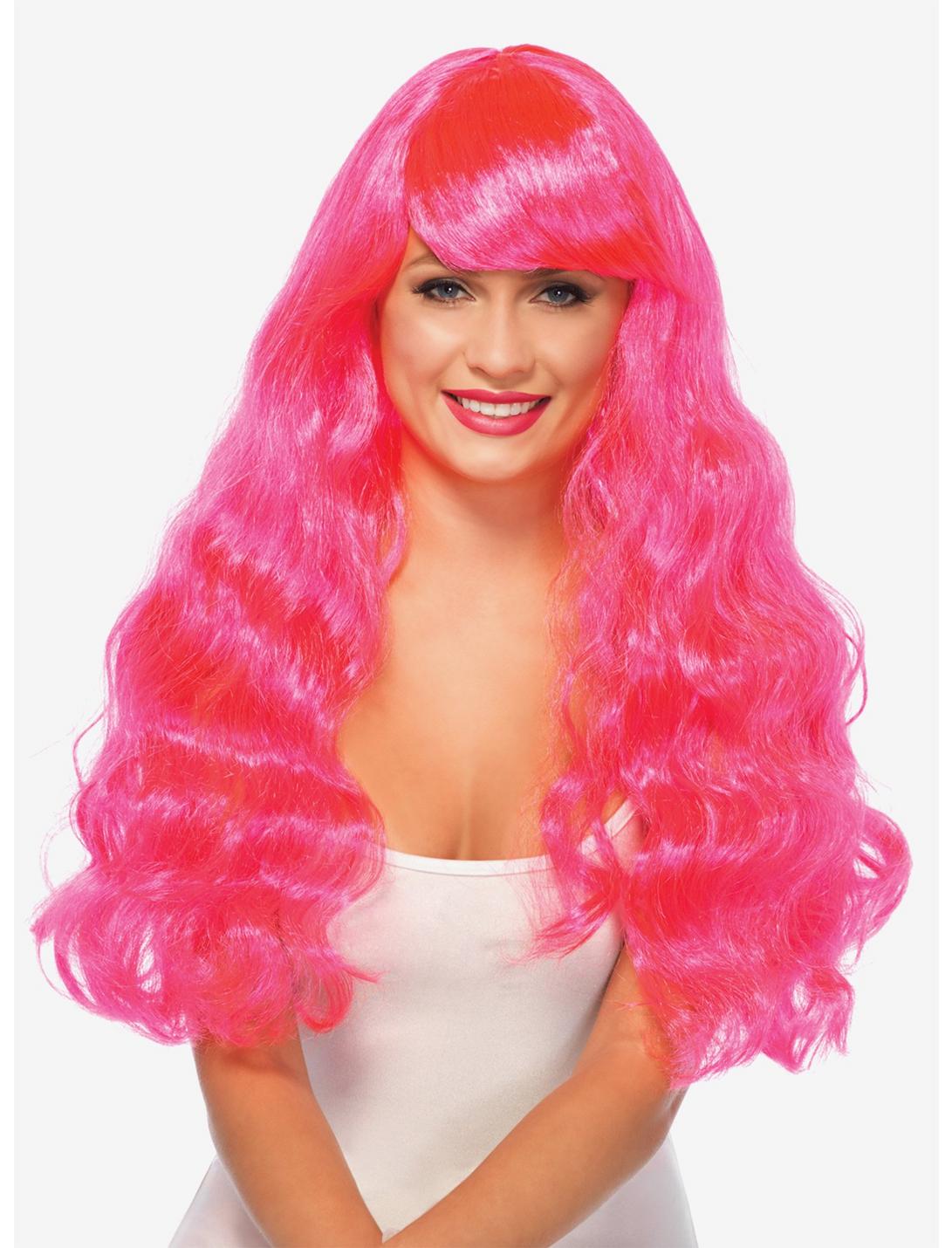 Neon Pink Star Long Wavy Wig, , hi-res