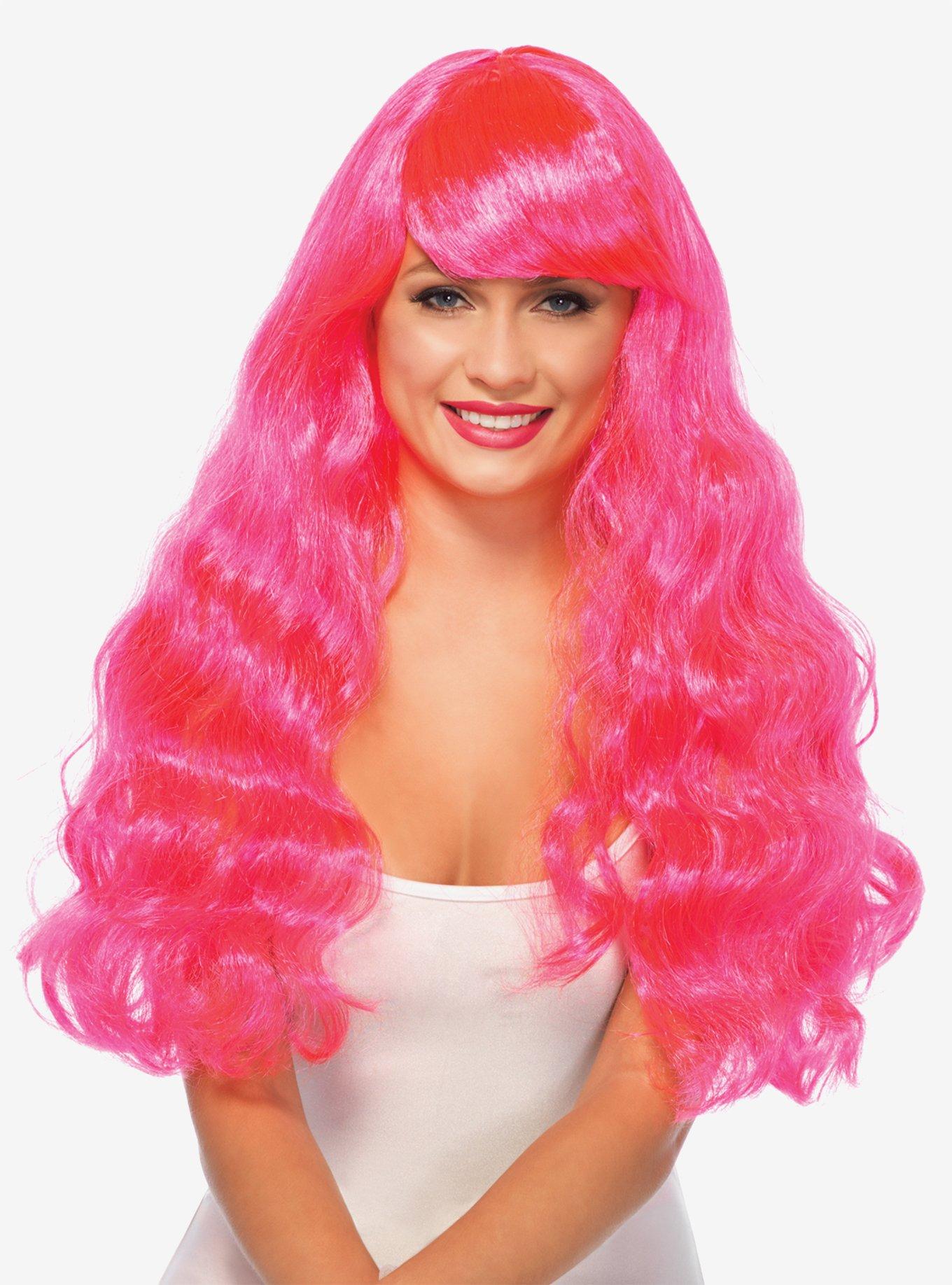 Neon Pink Star Long Wavy Wig, , hi-res