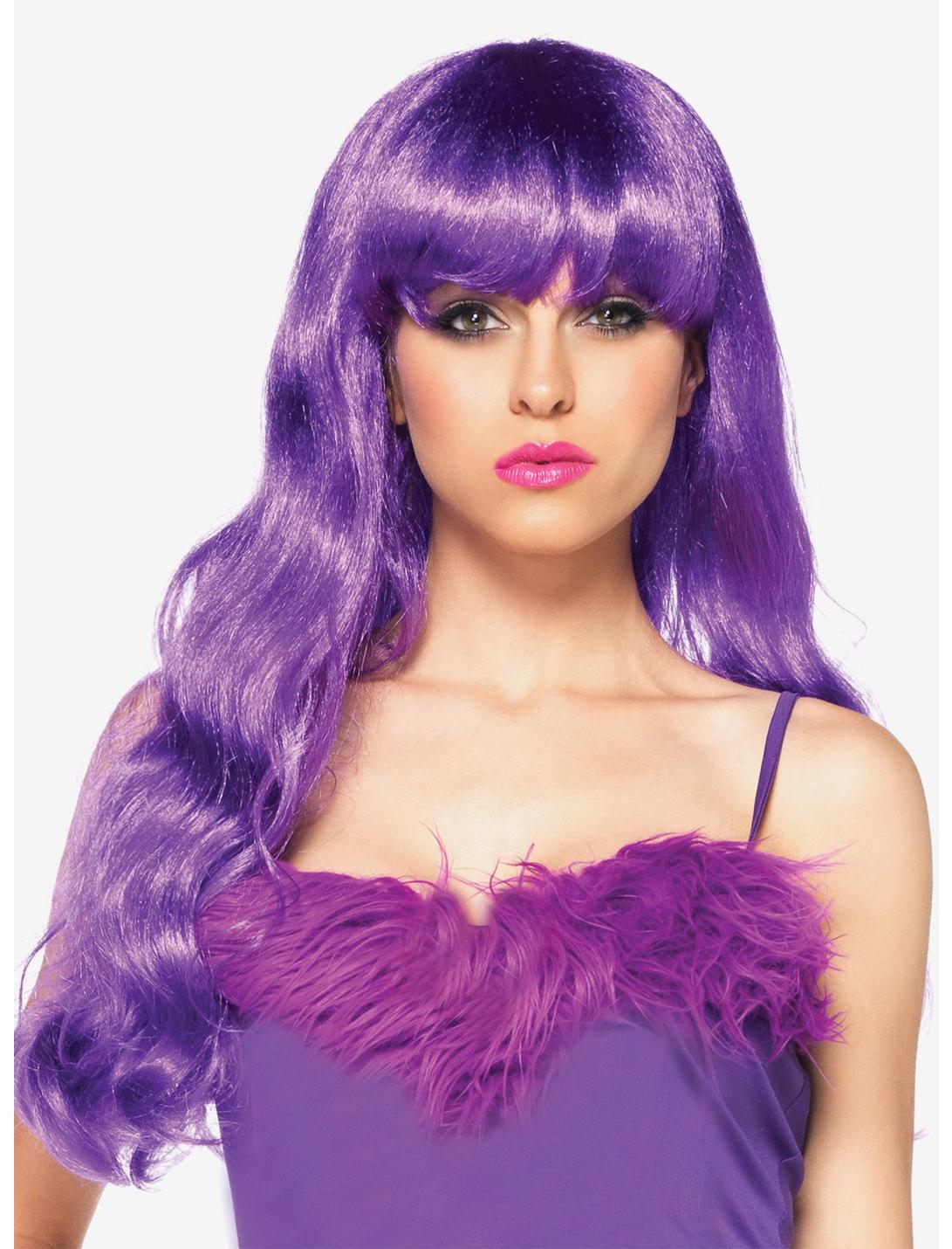 Neon Purple Star Long Wavy Wig, , hi-res