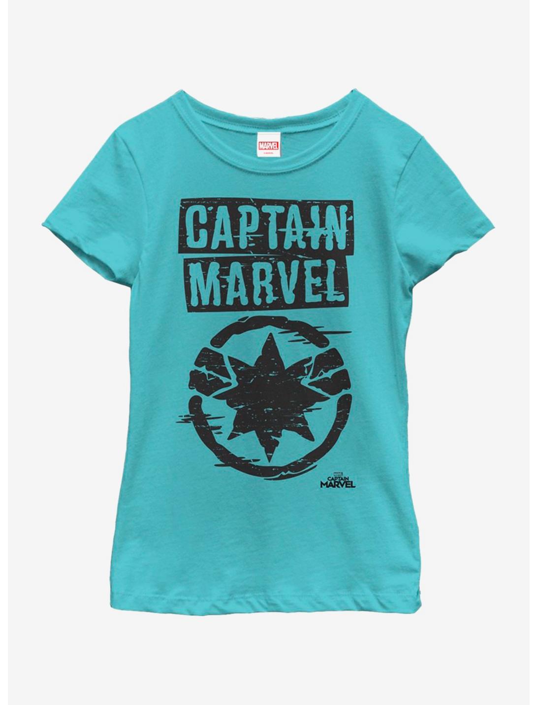 Marvel Captain Marvel Painted Logo Youth Girls T-Shirt, TAHI BLUE, hi-res