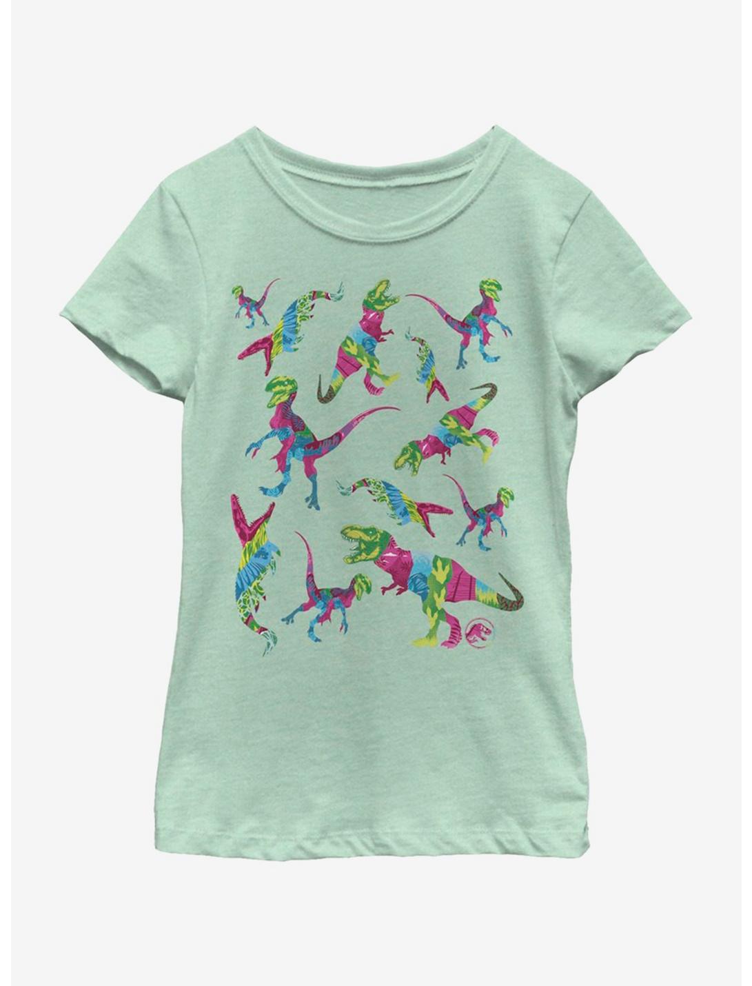 Jurassic Park Colorful Dino Toss Youth Girls T-Shirt, MINT, hi-res