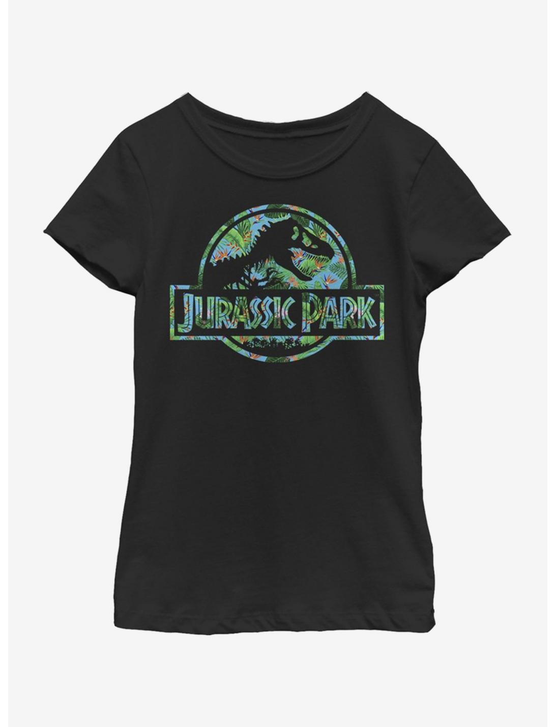 Jurassic Park Floral Logo Youth Girls T-Shirt, BLACK, hi-res