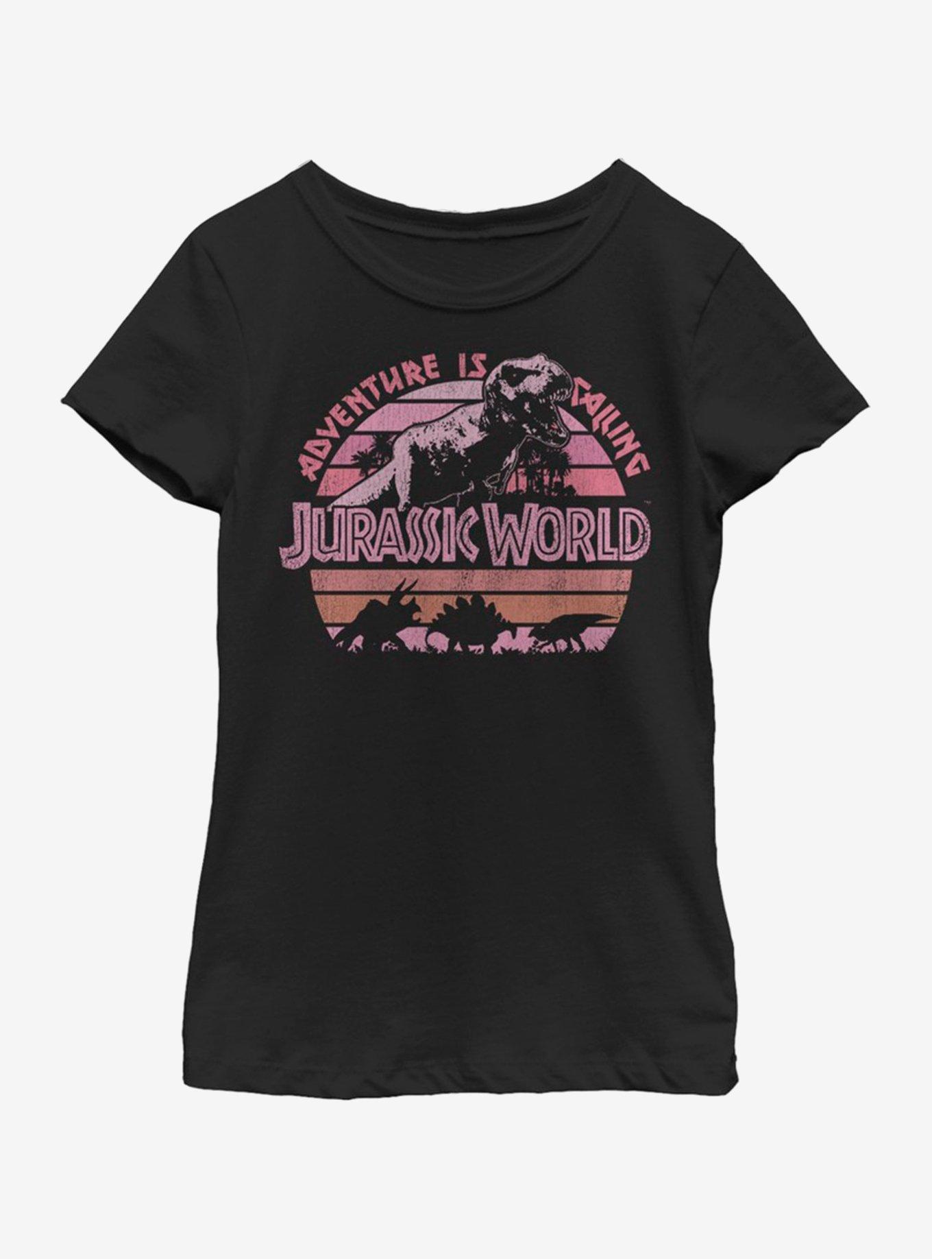 Jurassic Park Adventure Call Youth Girls T-Shirt, BLACK, hi-res