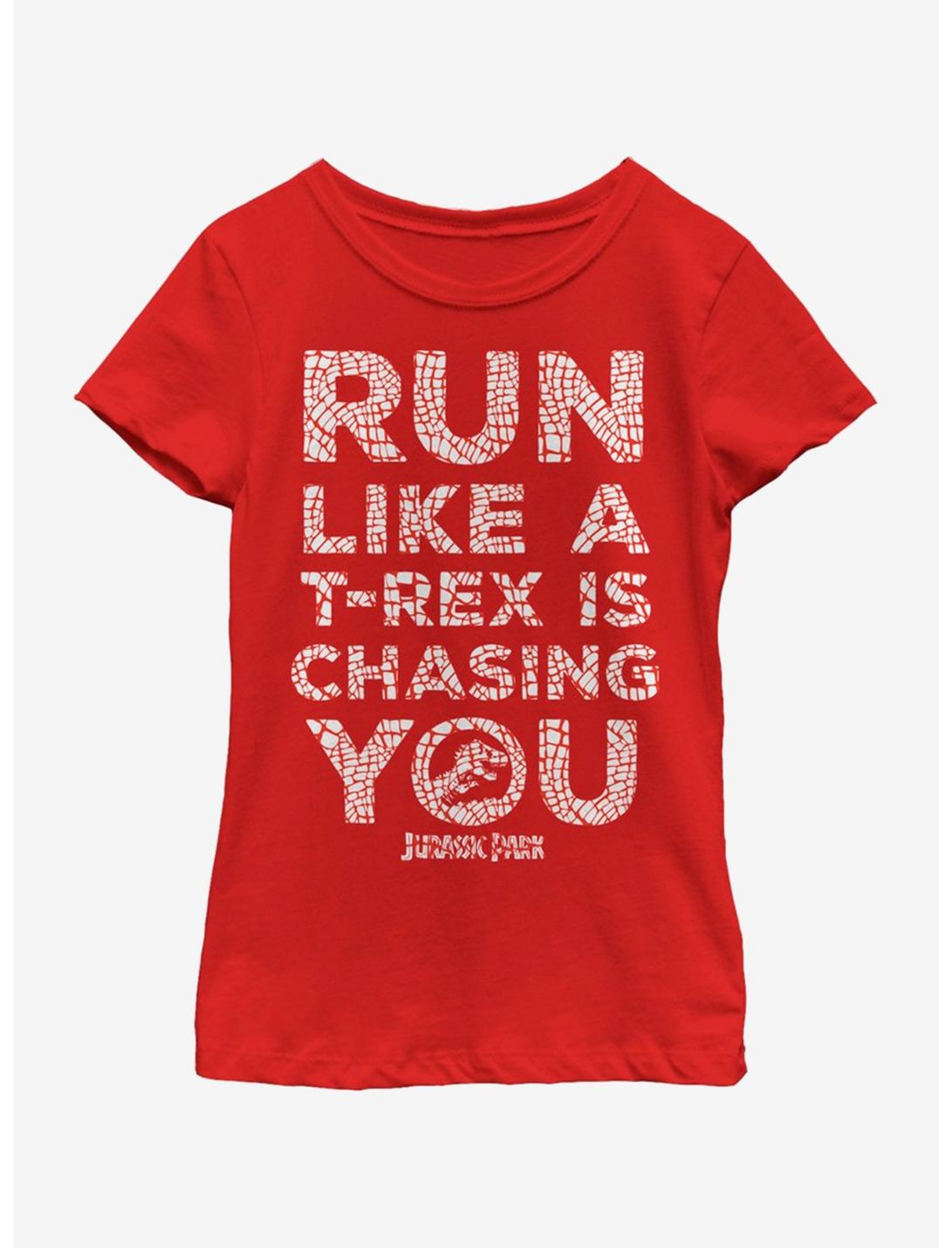 Jurassic Park T-Rex Chase Solid Youth Girls T-Shirt, RED, hi-res