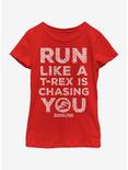 Jurassic Park T-Rex Chase Solid Youth Girls T-Shirt, RED, hi-res