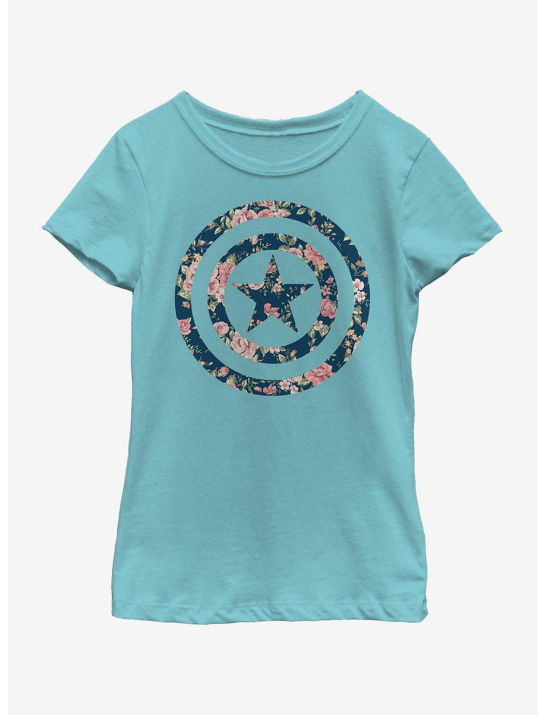 Marvel Captain America Captain Floral Youth Girls T-Shirt, TAHI BLUE, hi-res