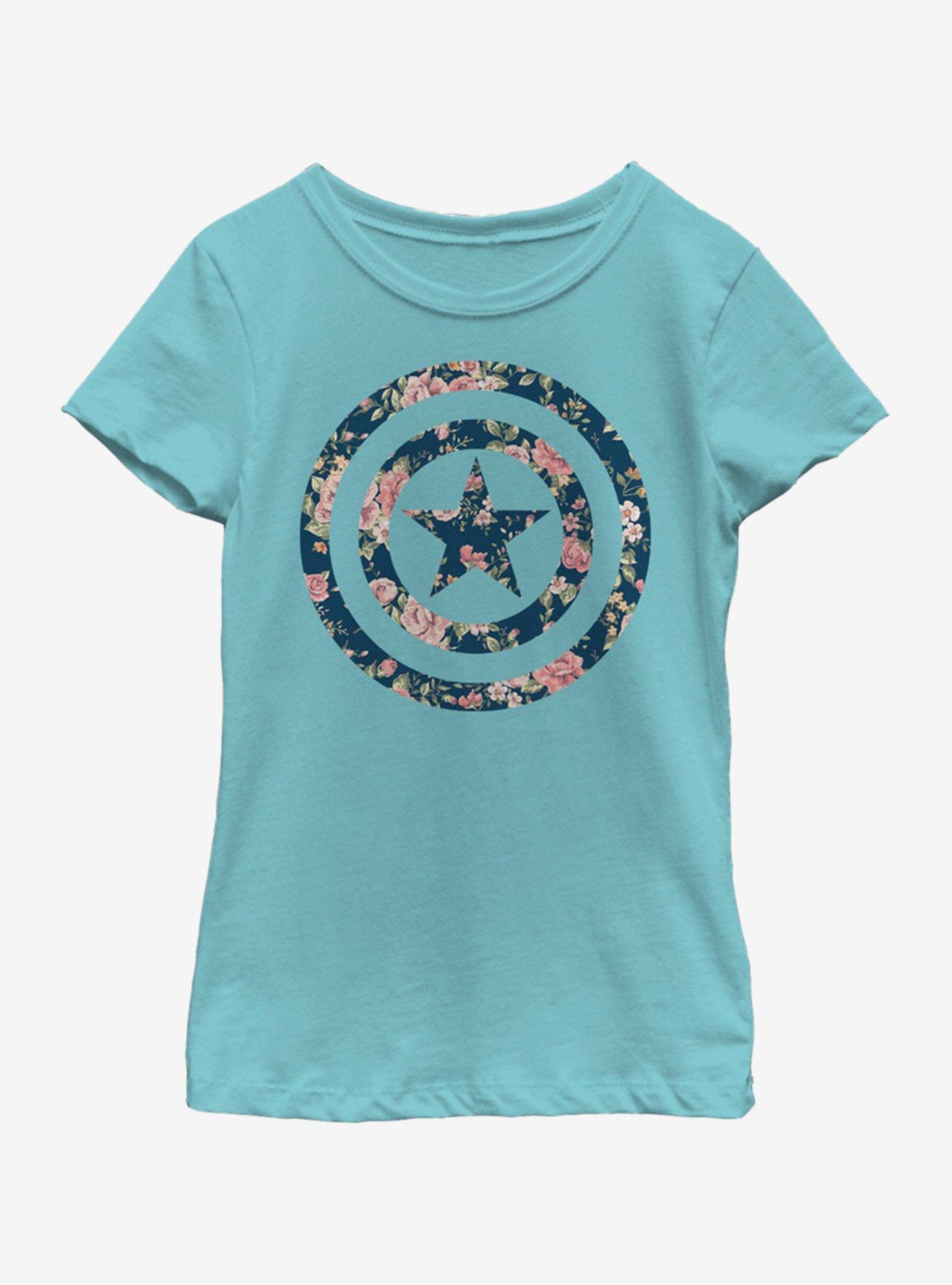 Marvel Captain America Captain Floral Youth Girls T-Shirt, TAHI BLUE, hi-res