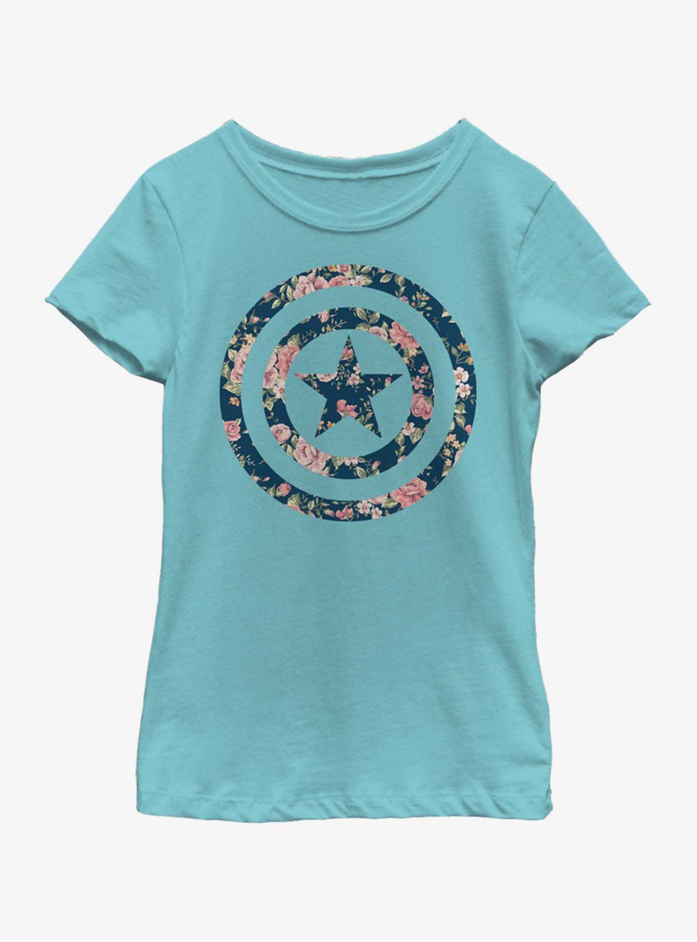 Marvel Captain America Captain Floral Youth Girls T-Shirt, , hi-res