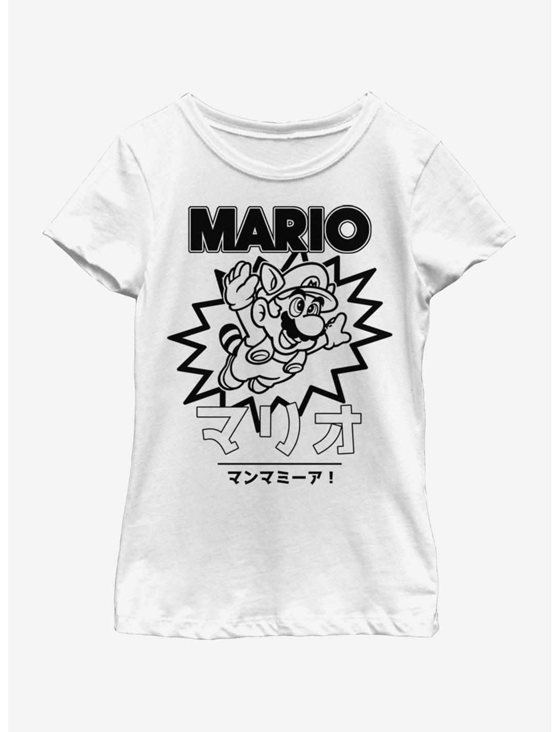 Nintendo Super Mario Japanese Text Youth Girls T-Shirt, WHITE, hi-res