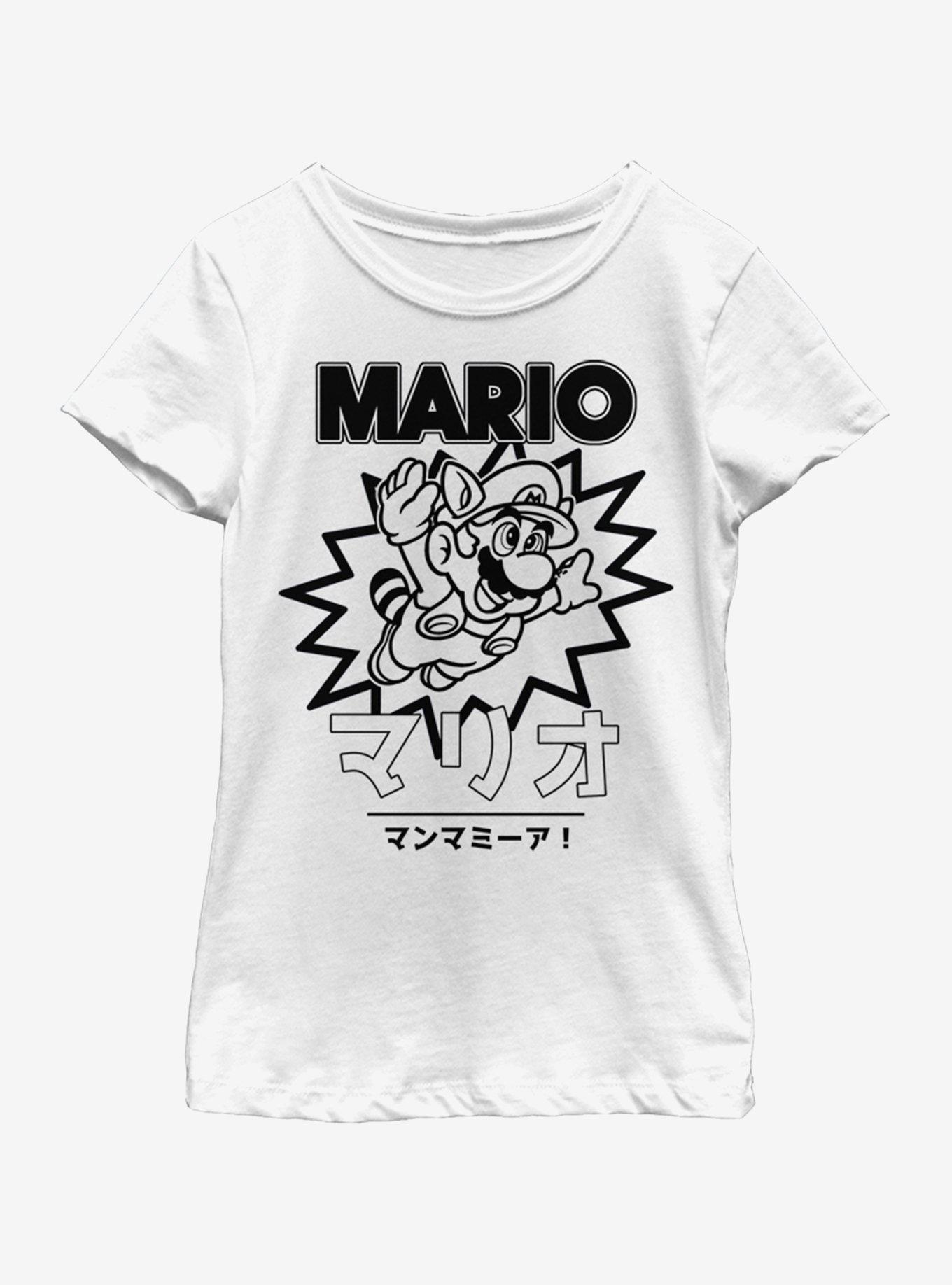 Nintendo Super Mario Japanese Text Youth Girls T-Shirt, WHITE, hi-res view 1