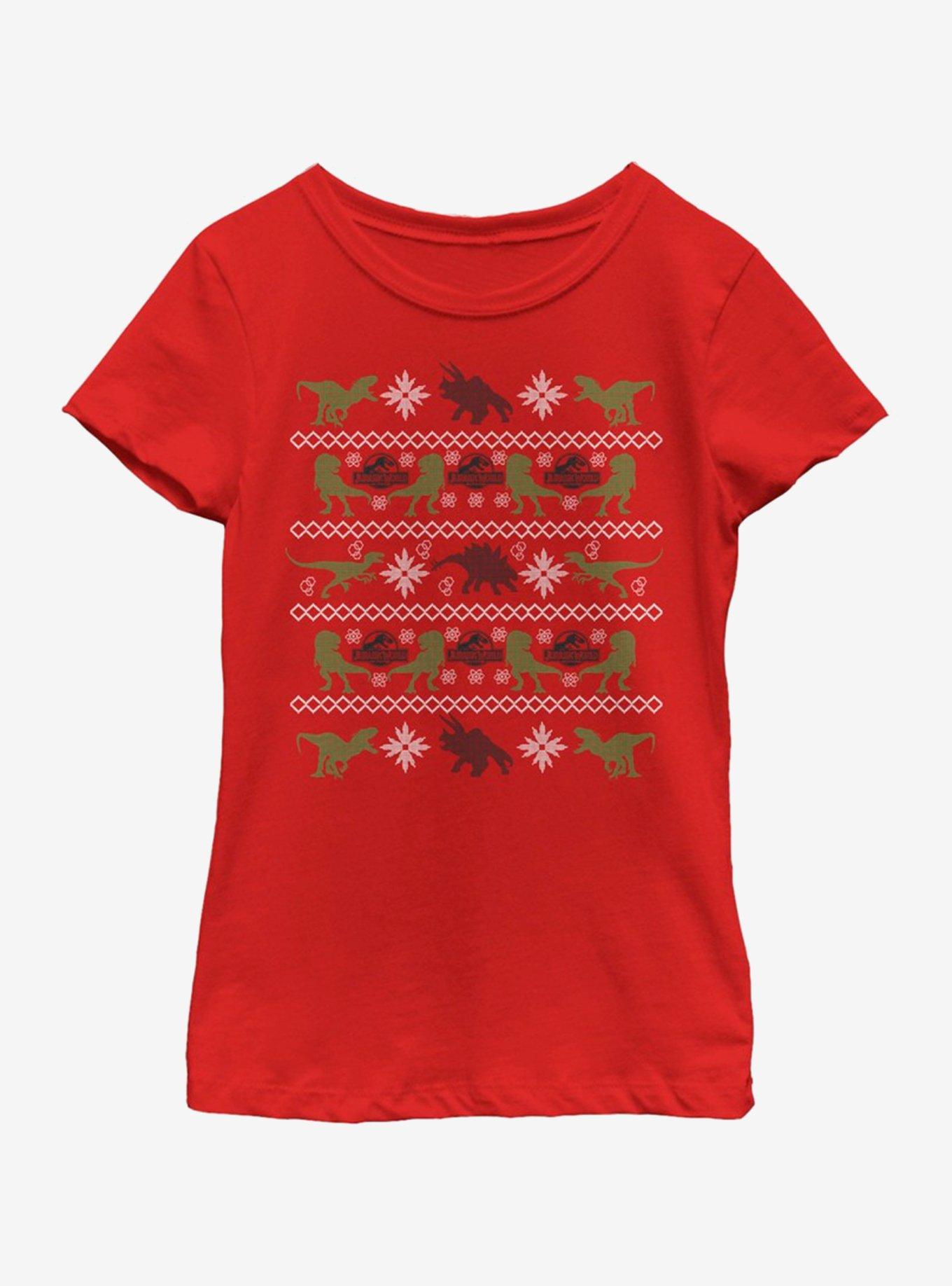 Jurassic Park Dino Fairisle Youth Girls T-Shirt, RED, hi-res