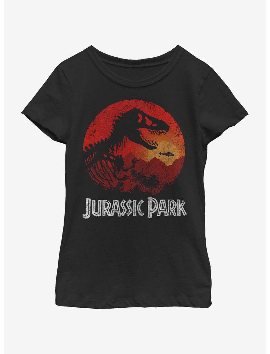 Jurassic Park Jungle Sunset Youth Girls T-Shirt, BLACK, hi-res