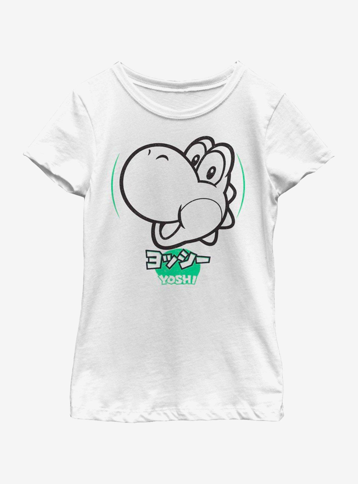 Nintendo Super Mario Yoshi Japanese Text Youth Girls T-Shirt, WHITE, hi-res