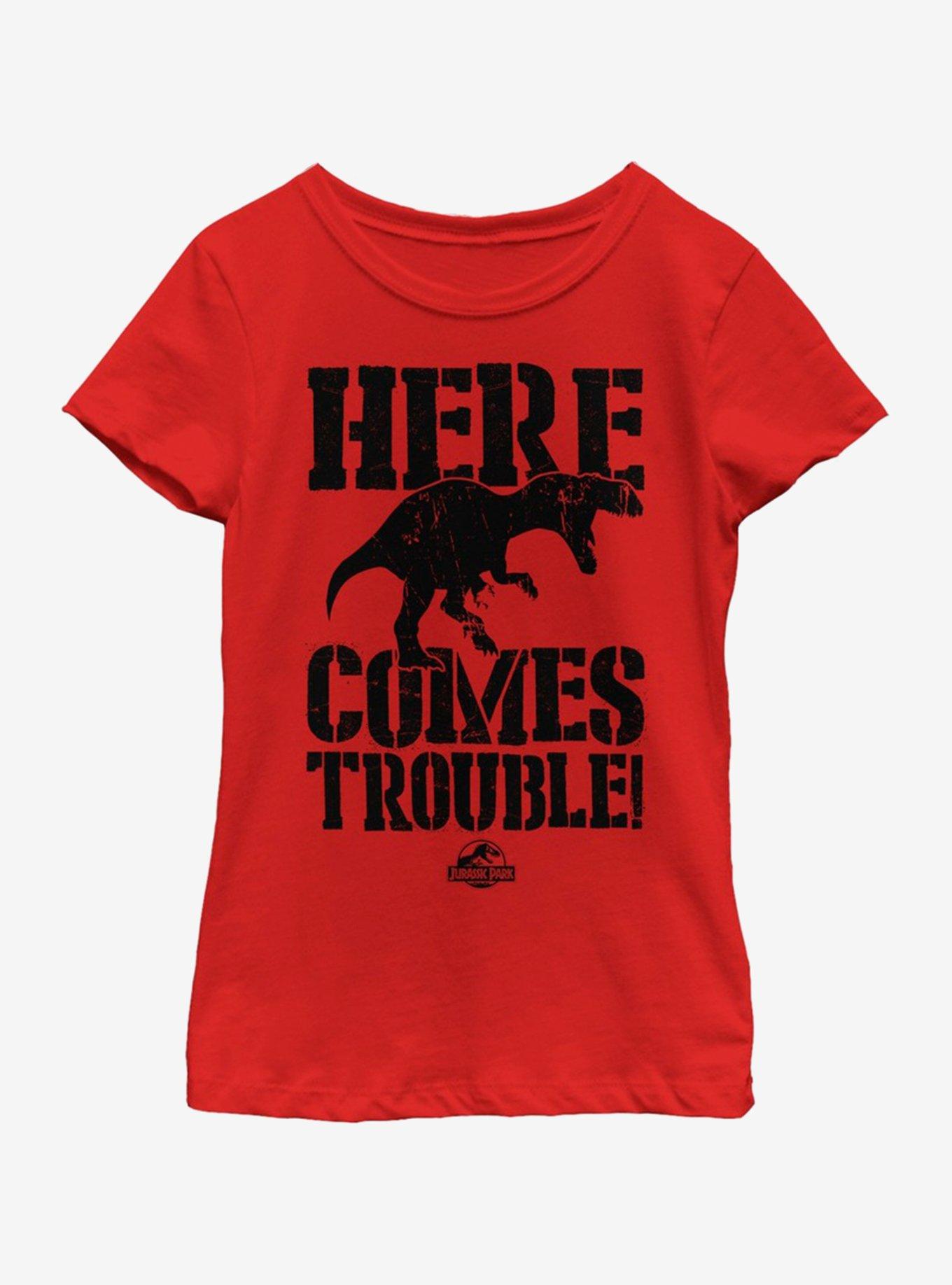 Jurassic Park Dino Trouble Youth Girls T-Shirt, , hi-res