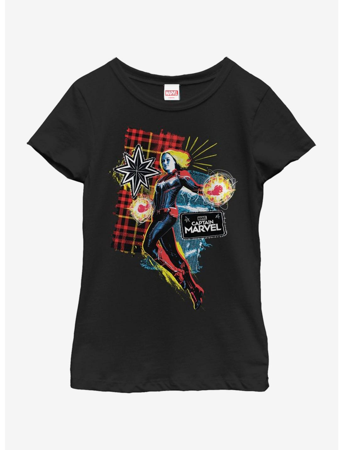 Marvel Captain Marvel 90s Grunge Patch Marvel Youth Girls T-Shirt, BLACK, hi-res