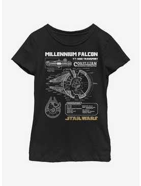 Star Wars Falcon Schematic Youth Girls T-Shirt, , hi-res
