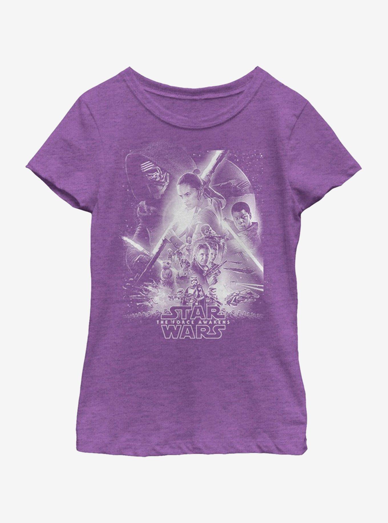 Star Wars The Force Awakens Awakens Poster Youth Girls T-Shirt, PURPLE BERRY, hi-res