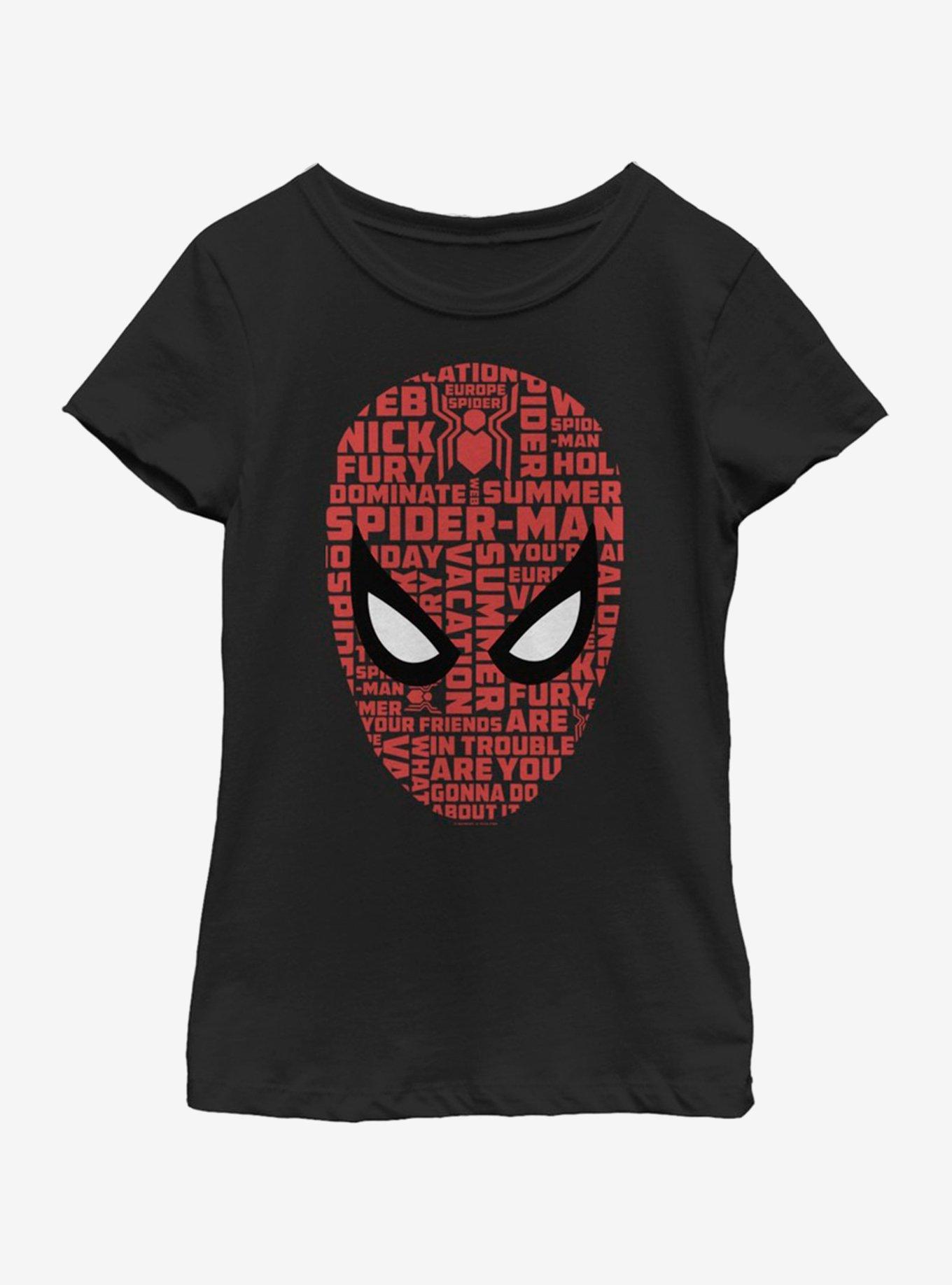 Marvel Spiderman: Far From Home Spider Word Face Youth Girls T-Shirt, BLACK, hi-res