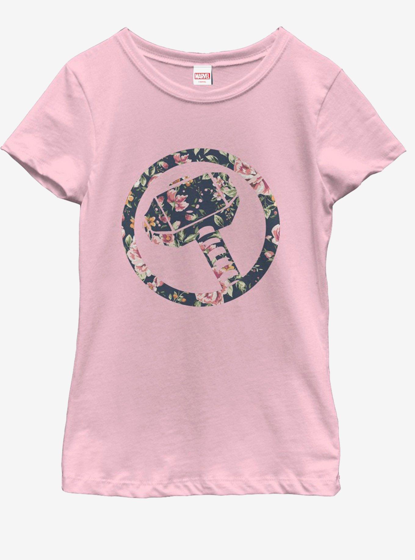 Marvel Thor In Floral Youth Girls T-Shirt, PINK, hi-res